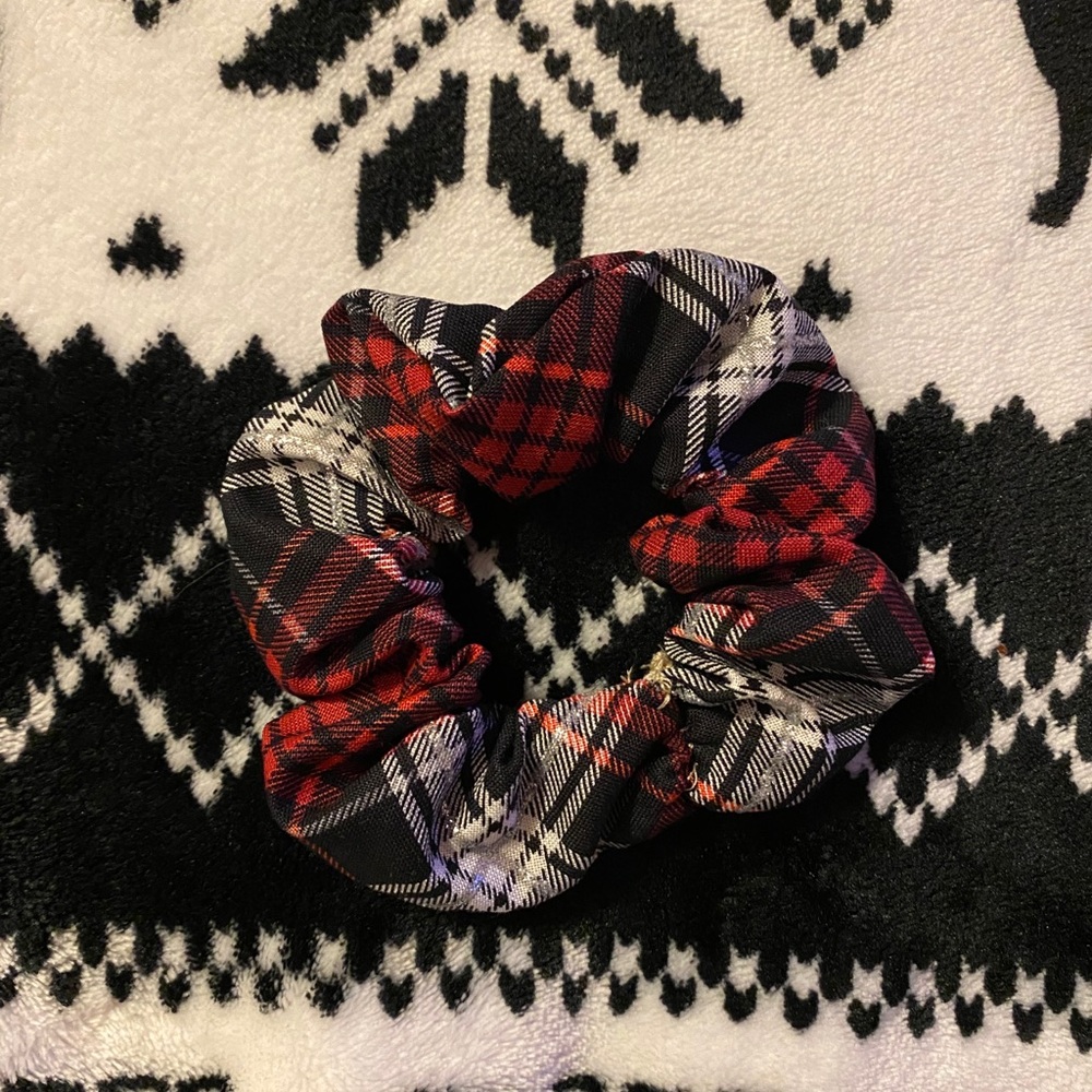 Handmade red and silver glitter scrunchie